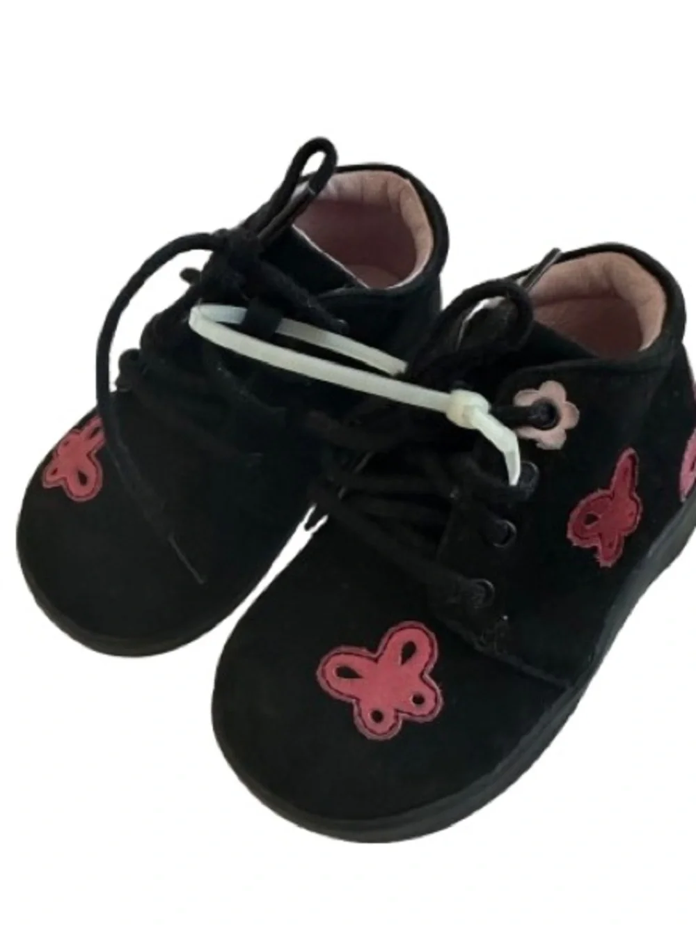 NWT Perfection Toddler 5.5W Black Butterfly Accent Lace-Up Shoes - Pink Details